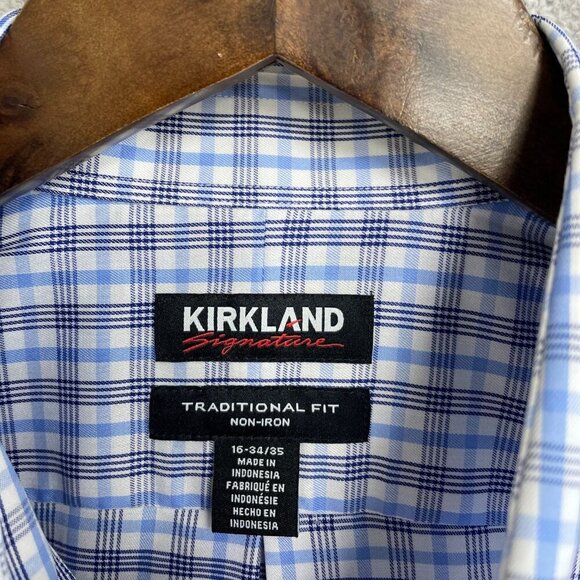 NEW Kirkland Signature Men's 16 34/35 Button down Dress Shirt Blue Plaid - Picture 8 of 9